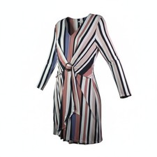 Est. 1946 Jersey Knit Striped Faux Wrap Dress Sz L Fun Retro Flirty