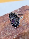 .925 Sterling Silver Amythest and Black Spinel VTG  Ring S10