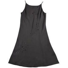 Vintage Jones New York Black Beaded Slip Dress Spaghetti Strap Midi Size 12