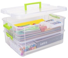 2 Layer Plastic Storage Containers with Lids, Multipurpose Clear Stack  Carr...