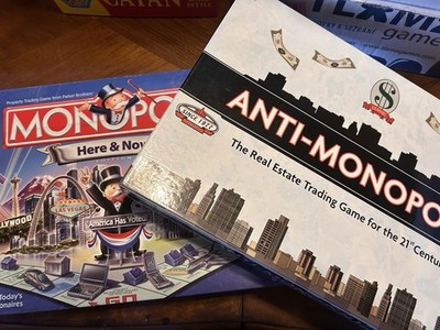 Parker Brothers Monopoly Here & Now Edition Board Game Complete, & Anti-Monopoly