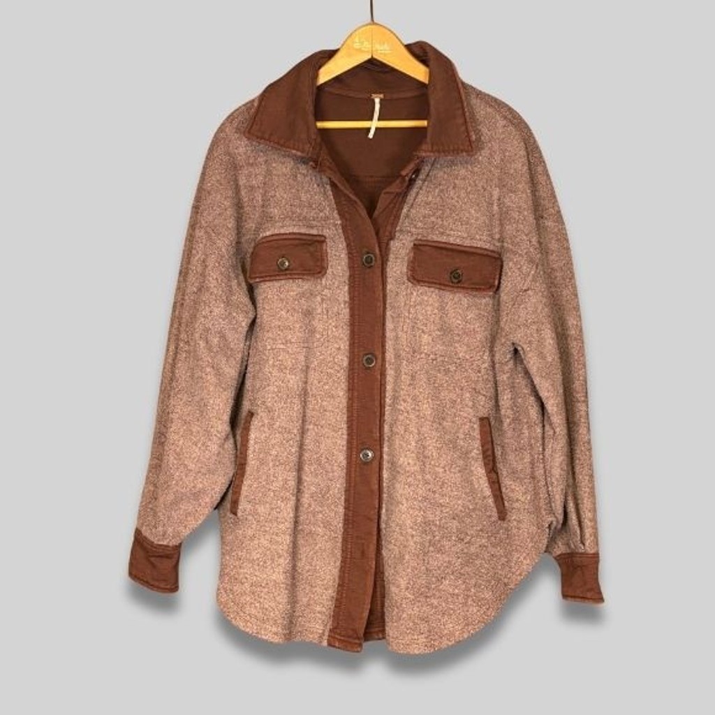 Free People Ruby in Date Night Jacket Soft Fuzzy Oversized Fit Brown Women's XS