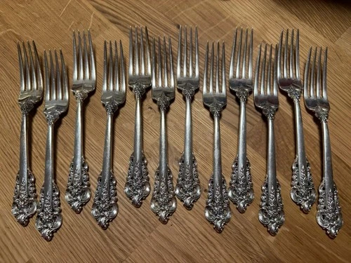 Set Of 12 Wallace Grand Baroque Sterling Dinner Forks! 796 Grams! Scrap?