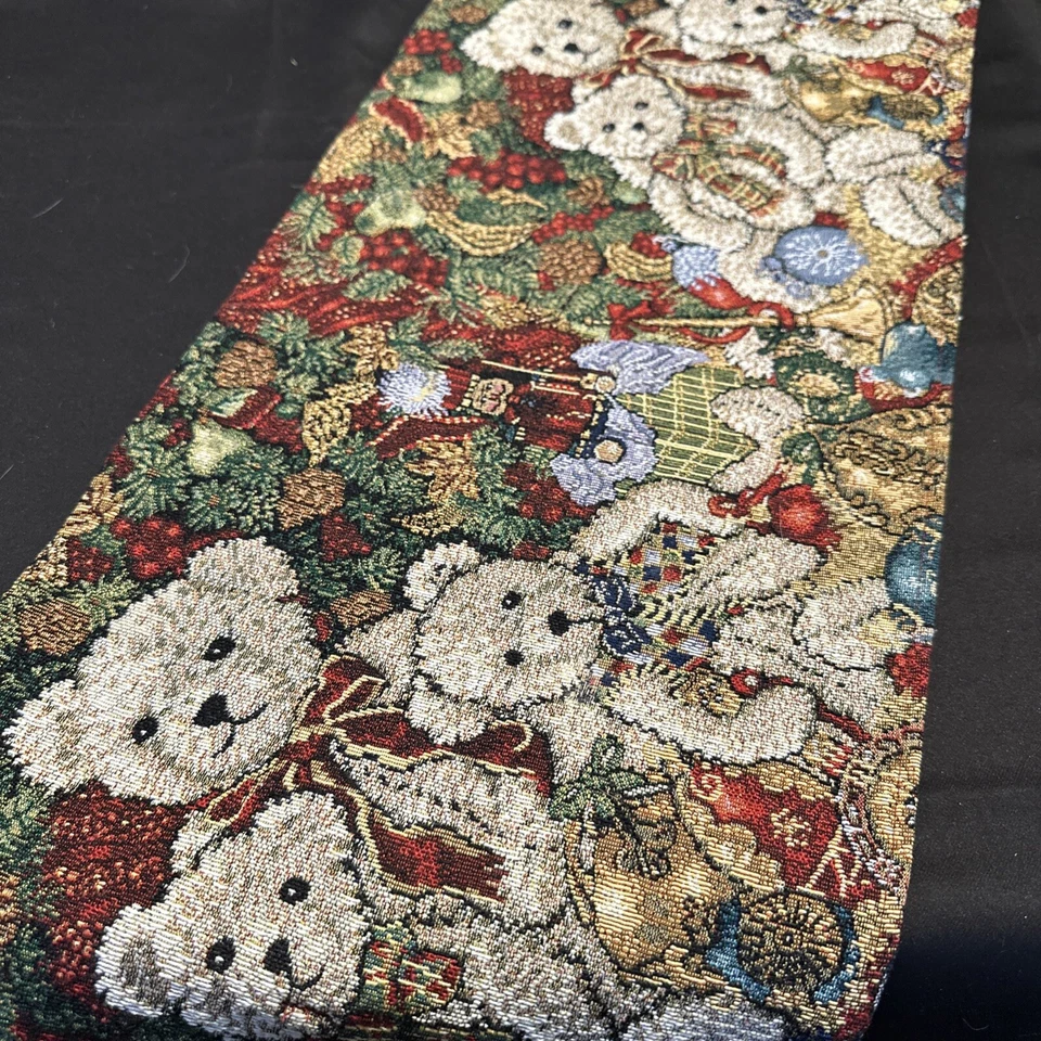 "Tapiz de Navidad de lino violeta oso de peluche mesa festivo corredor vacaciones 68x12""" Foto 2 de 4