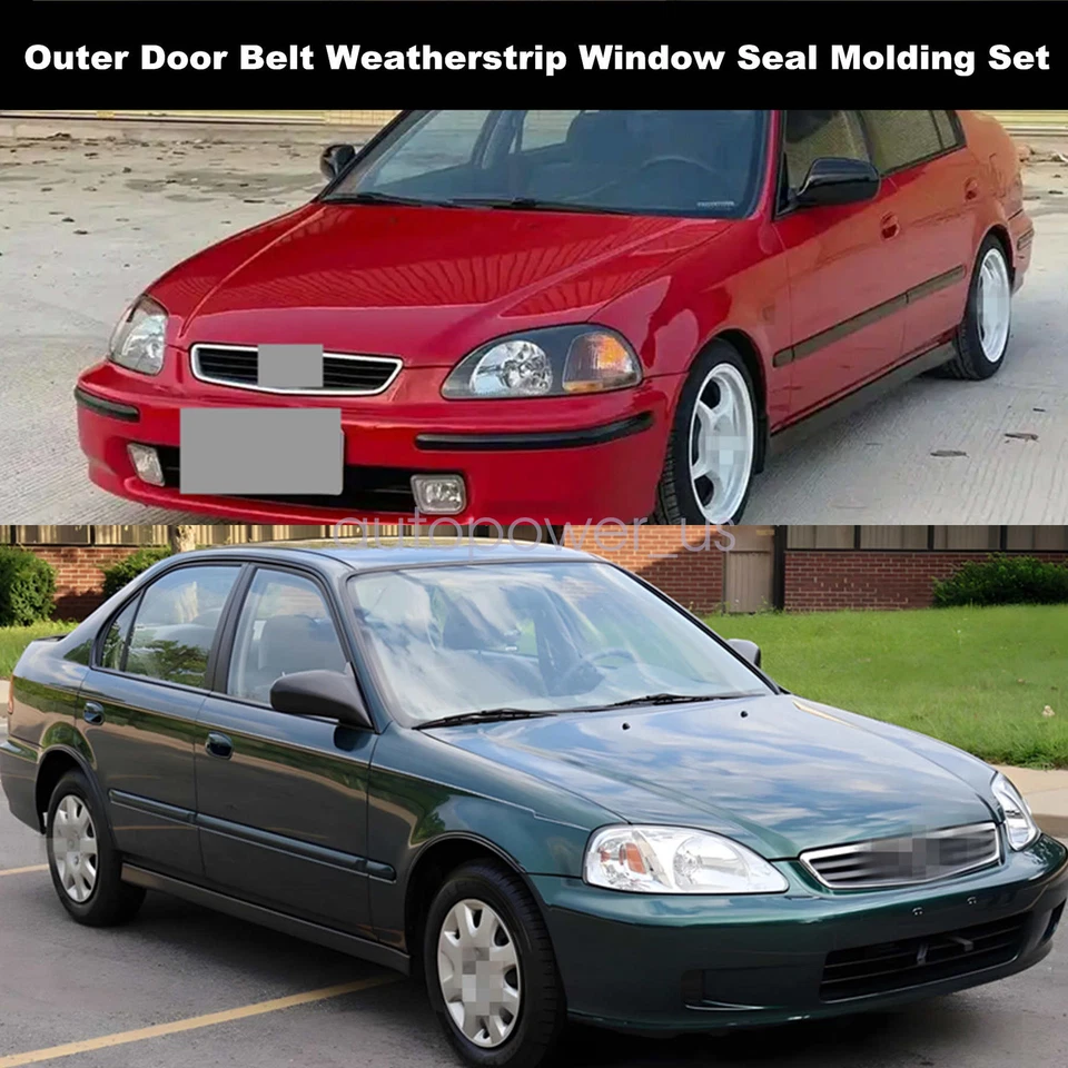 Juego de molduras de sello de ventana resistente al clima para cinturón de puerta Honda Civic 1996-2000 4 piezas Foto 3 de 4