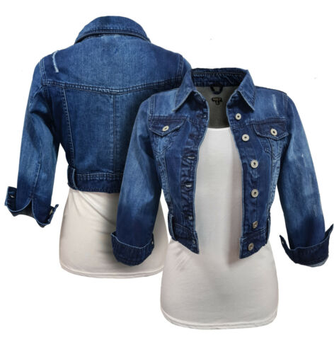 NEW DENIM JACKET Womens Jean Jackets LADIES Cropped Waistcoat Size 8 10 12 14 16 - 第 1/23 張圖片