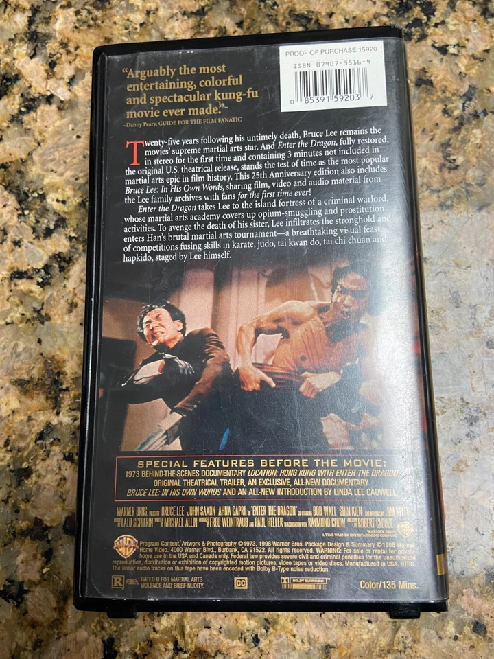 Vintage VHS Bruce Lee Enter The Dragon Martial Arts Minty Clamshell W/ INSERTS Foto 2 de 4