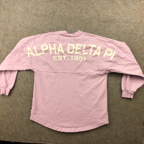 Alpha Delta Pi Spirit Jersey Women XS Pink Spell Out Crewneck Long Sleeve