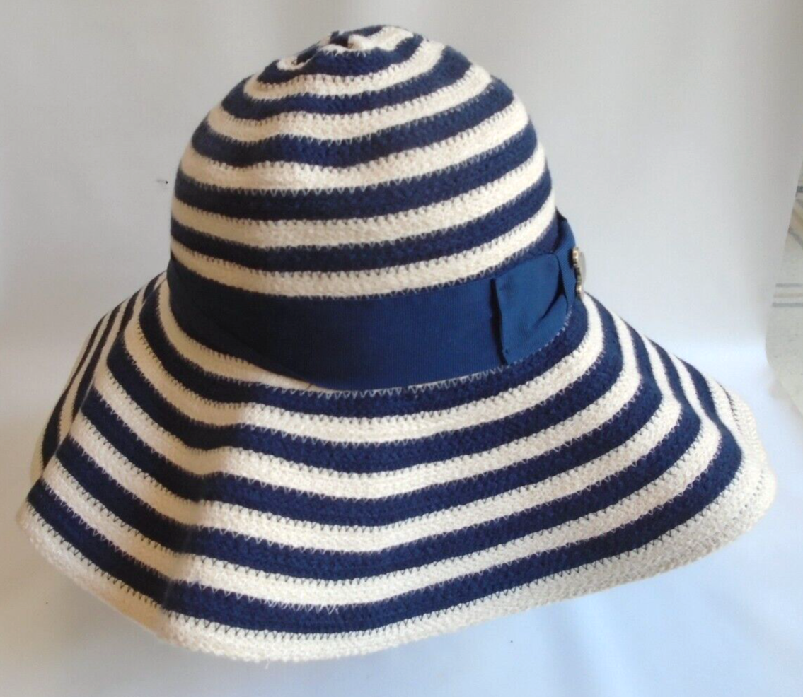 Disney Parks Navy Blue White Stripe Floppy Sun Hat Adult  display picture 3
