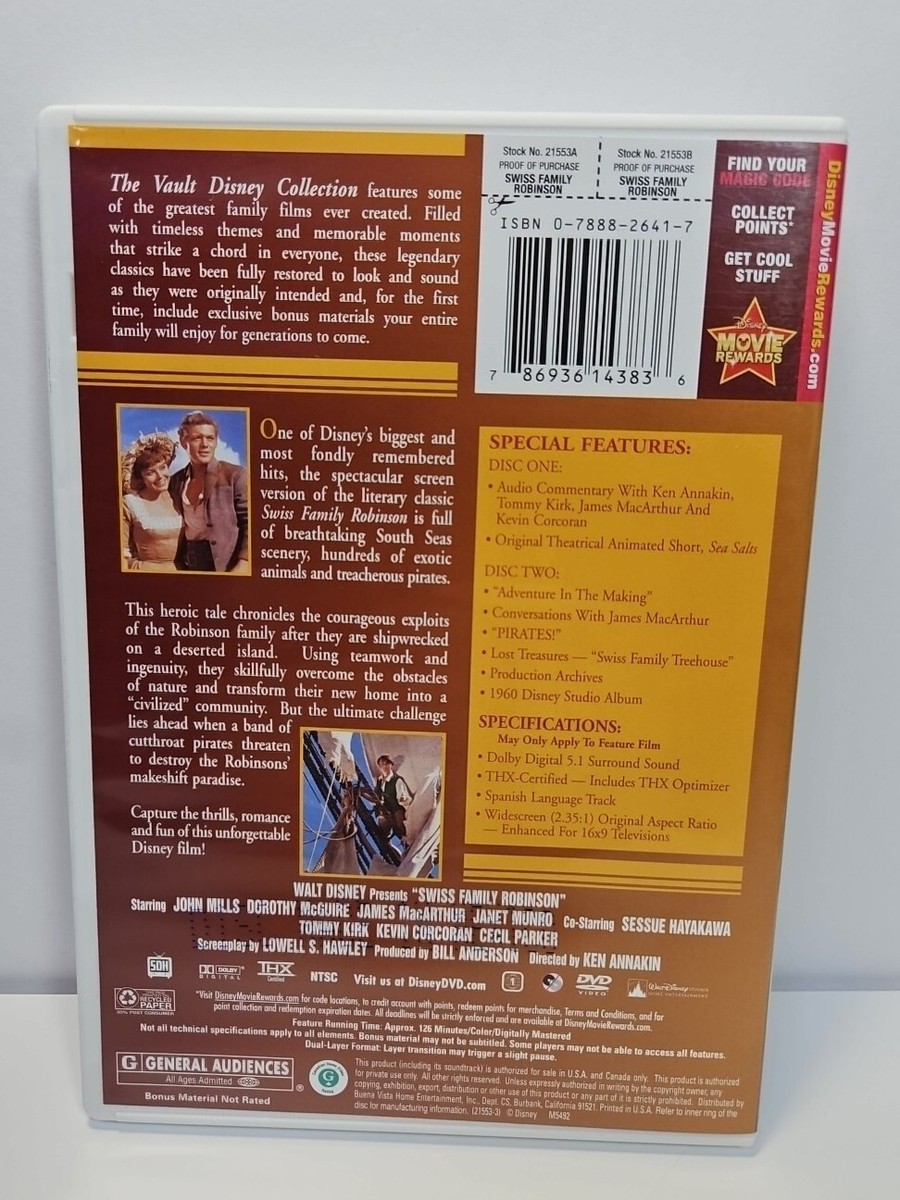Swiss Family Robinson (DVD, 1960, 2-Disc Set, Disney) Tommy