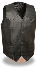Men's EL1310GO Very Thin  Lightweight Black Leather Vest w/ Snap Front Closure