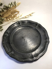 Très ancienne assiette / plat en étain massif poinçonnée - Très lourde (1,3 kg)