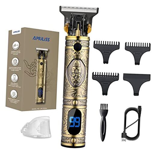 Professional Mens Hair Clippers Zero Gapped Cordless Hair Trimmer Golden