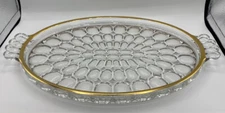 Vintage Jeannette Thumb Print Glass Gold Trim Tray Retro Decor,Mid Century Decor