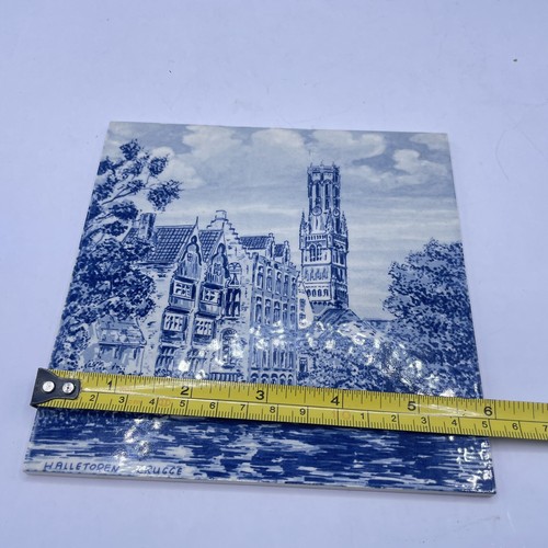Delft Tile Halletoren Brugge Delft Blauw Hand Painted Holland 6"x6" - Picture 3 of 12