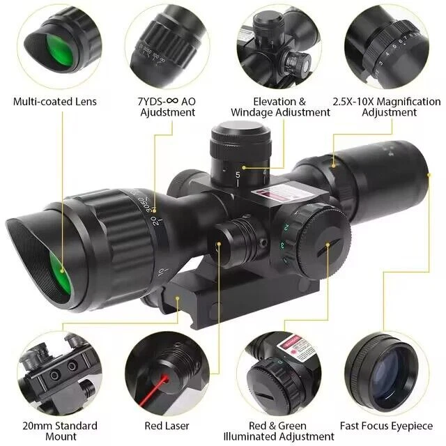 Rifle Scope 2.5-10X32 AOEG Dual Illuminated Mil-dot with Red Laser and 20mm Rail - Image 2 of 4
