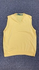 Bobby Jones Sweater Mens Solid Yellow Sleeveless Merino Wool Vest Large