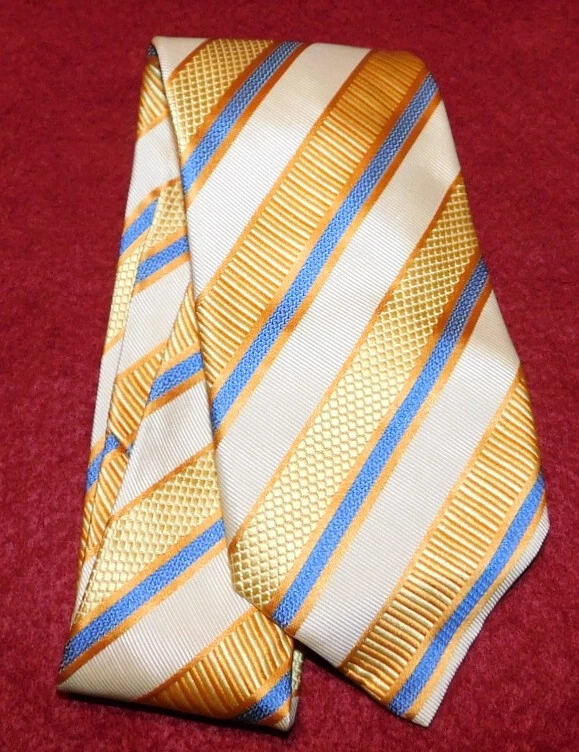 XMI UMBRIA MADE IN U.S.A. YELLOW/ORANGE/BLUE STRIPED TIE - TIES - DESIGNER TIES. - Image 2 of 3