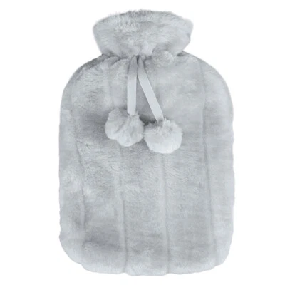 Natural Rubber Hot Water Bottle 2L Large With Warm Faux Fur Fleece Knitted Cover
