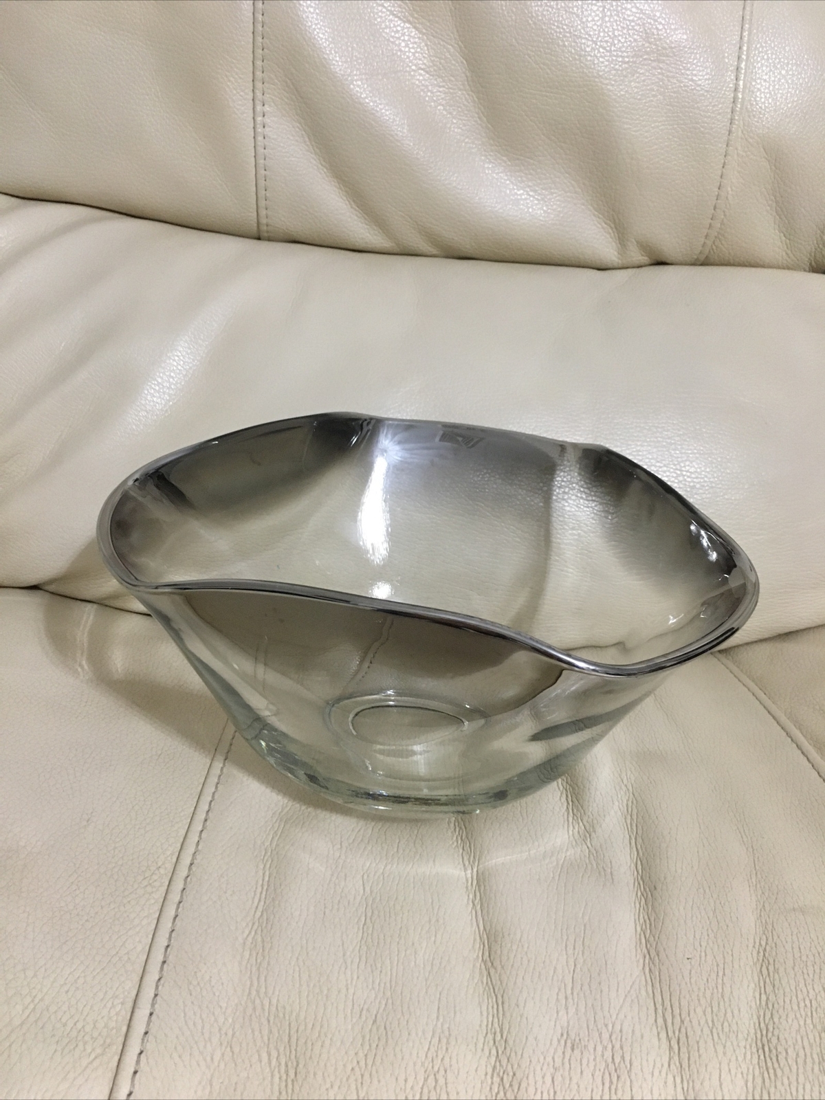 Vintage Glass Bowl With Silver Tinted Trim Good Condition