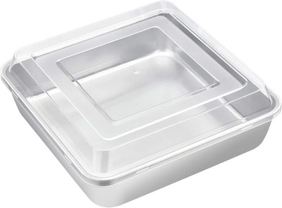 E-far 8 x 8-Inch Square Baking Pan with Lid, Stainless 1 + 1 Silver 