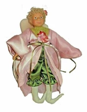 Porcelain fairy doll fabric shades of pink green light hair 11" inches