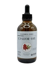 Natures Aura Organic Castor Oil - Glass (4 Oz) | 100% Pure, Cold Pressed, Hexane