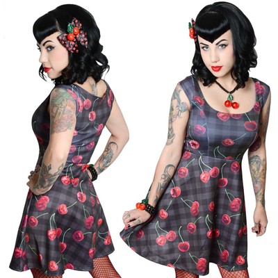 Women's Cherry Skull Flare Dress Kreepsville Gothic Horror Fashion | eBay