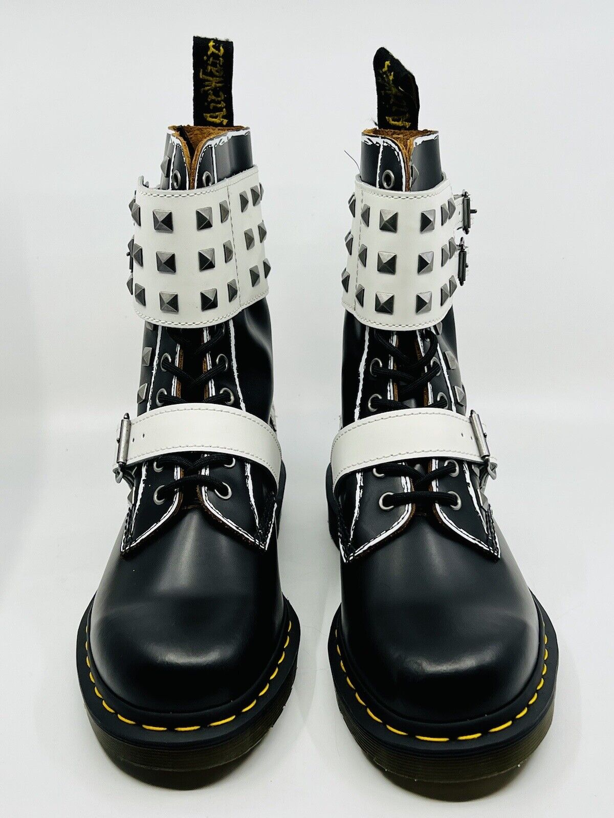 Dr Martens 1490 Joska Stud Buckle Boots Black White Size Women's 9 Men's 8