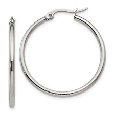 Stainless Steel 32.50 mm Diameter Hoop Earrings