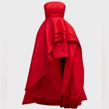 Carolina Herrera Tiered Ruffle Dress Strapless High-Low Gown Red dress US:0