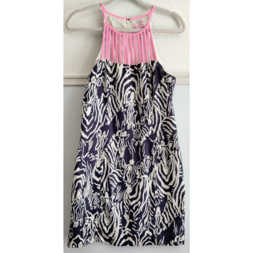 Lilly Pulitzer WomensSz6Terry Shift Dress Pink DetailNeck Navy/White Zebra Print - Picture 1 of 13