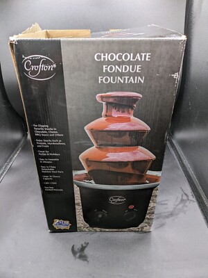 Crofton Chocolate Fondue Fountain Black & Silver 3 tiers- Heats Up And Works!