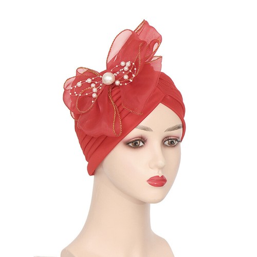 Cappello hijab donna elegante fiori turbante musulmano capo avvolgente berretto chemio africano plissettato - Foto 8 di 26