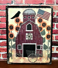 Sunflowers Barn Flag Crow Farmhouse Sign Block Tiered Tray Shelf Sitter 3.5X4.5