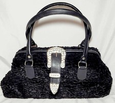 Womens Black Raviani Satchel Handbag Purse Diamond Belt Buckle