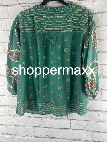 Women's Balloon 3/4 Sleeve Woven Top - Knox Rose, Floral, Green, S - Picture 5 of 7