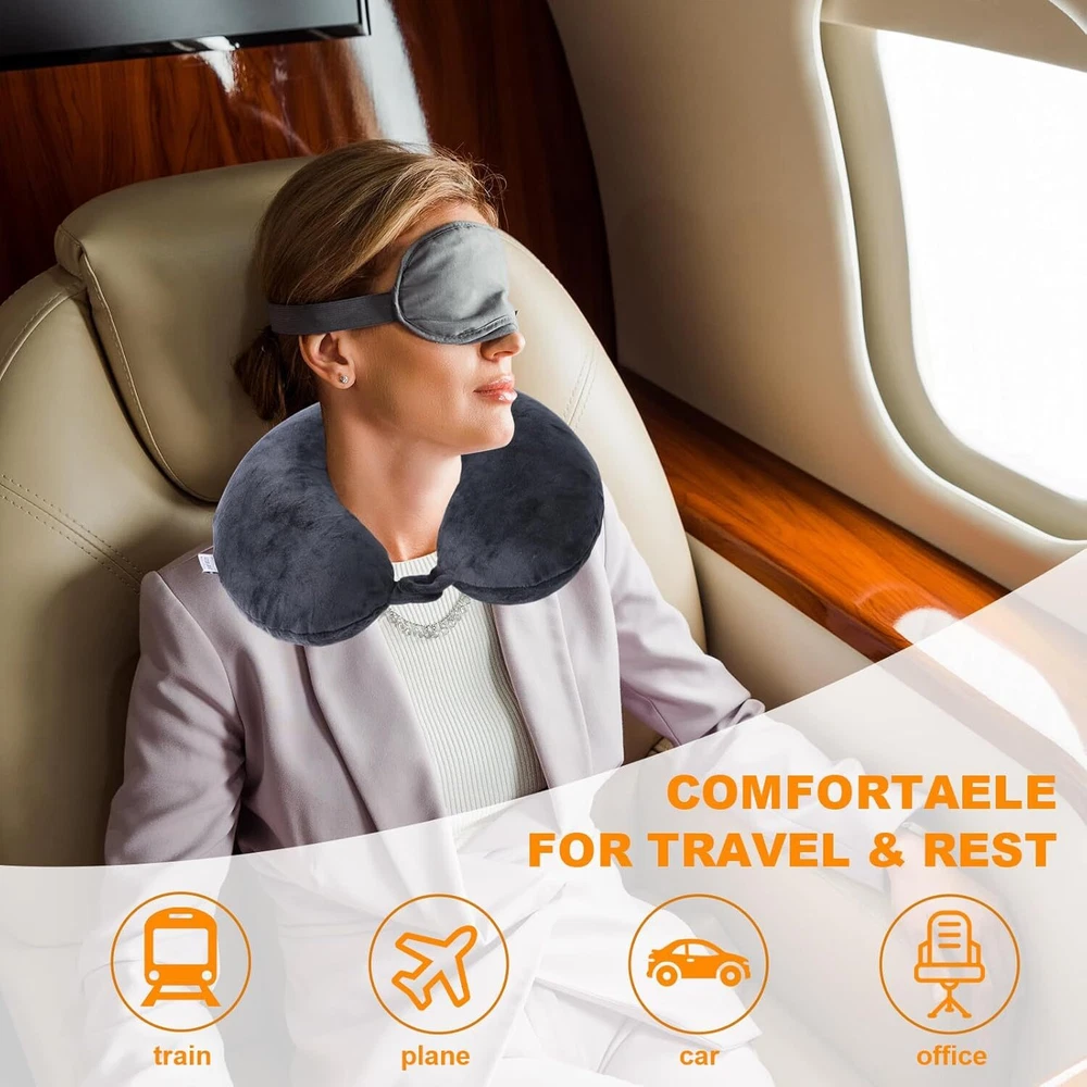 Travel Pillow,100% Pure Memory Foam U Shaped Neck 30X30X9cm, Black