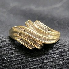 10k Yellow Gold Diamond Multi-Row Wavy Multi-...