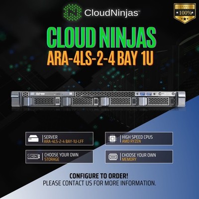 Cloud Ninjas ARA-4LS-2 4 Bay 1U Server AMD Ryzen 9 9900x DDR5 NVMe 2x 350W PSU
