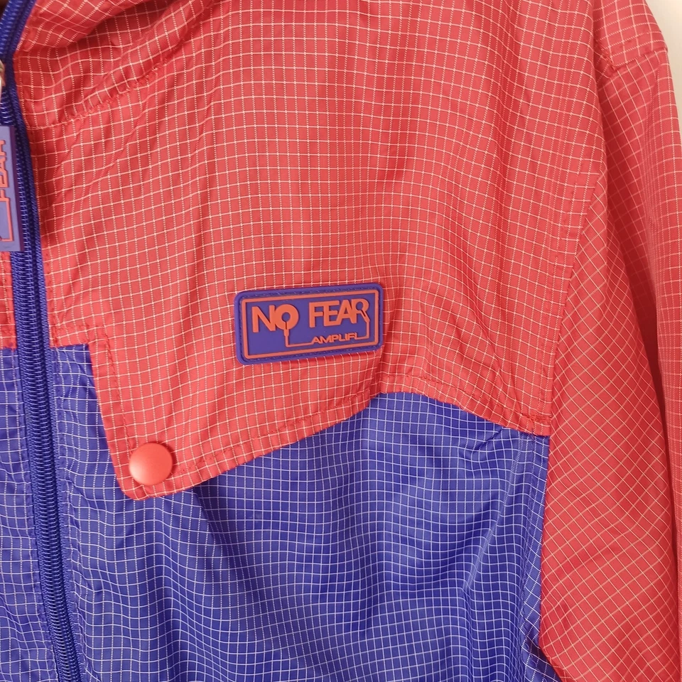 No Fear Amplifi Red / Blue Lightweight Jacket with Hood / Headphones Size L - Image 2 of 4
