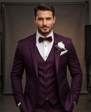 Men's Wedding Suit Classic Elegant Purple Slim Fit 3 Piece Suit Groom Attire 3pc