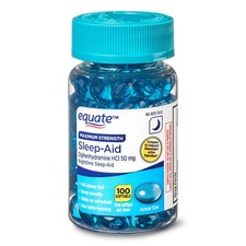 Equate Maximum Strength Diphenhydramine HCl 50 mg Sleep Aid Softgels, 100 ct