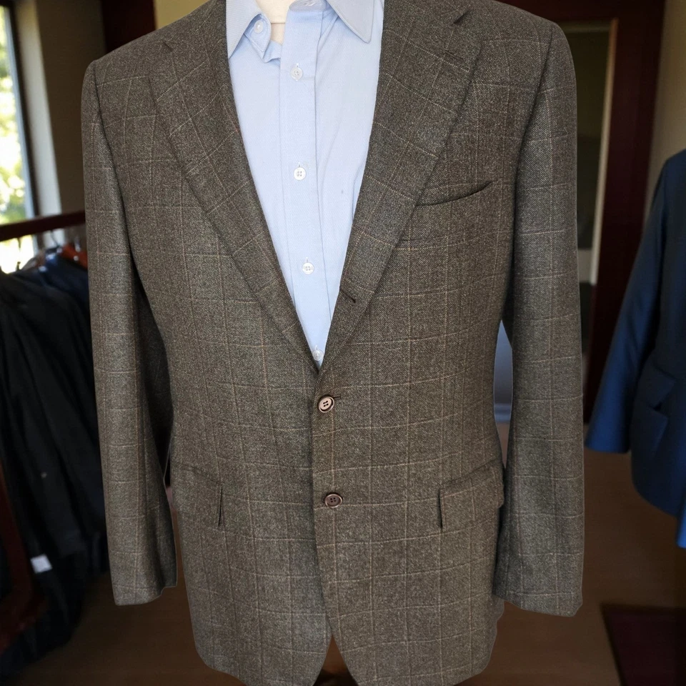 Kiton Cashmere Blazer 44r 54it Working Cuff  Three Roll Two Green Overcheck 3/2 - Image 4 of 4