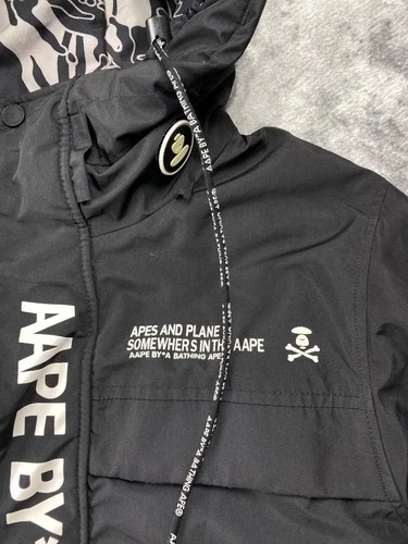 AAPE By A Bathing Ape Hooded Down Jacket Parka Men Size S Black  image 5