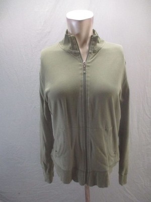 Lucy Size L Womens Green Cotton Blend Pockets Full Zip Activewear Jacket 441