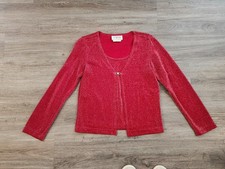 A.Byer Red Shimmer Mock Cartigan Blouse USA MADE Size Medium
