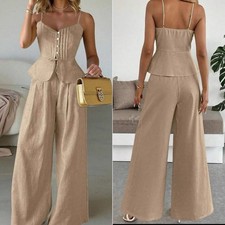 SHEIN Beige 2 Piece Women's Regular Size Outfit Set Camisole  Wide-Leg Pants S