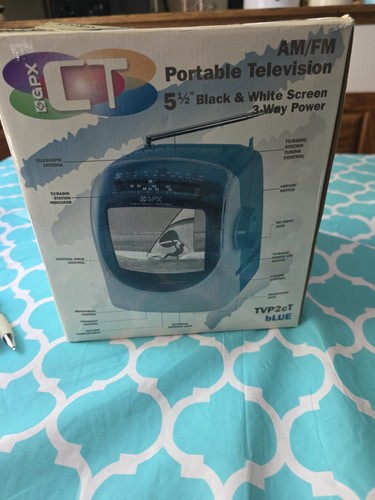 GPX Ct Portable Television Vintage Blue TVP2sm AM/FM, 5.5" Black White In BOX