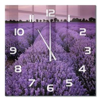 Wanduhr Aus Glas Mit Dekorativem Motiv Lavendelfeld WeißE Zeiger 60X60 Cm